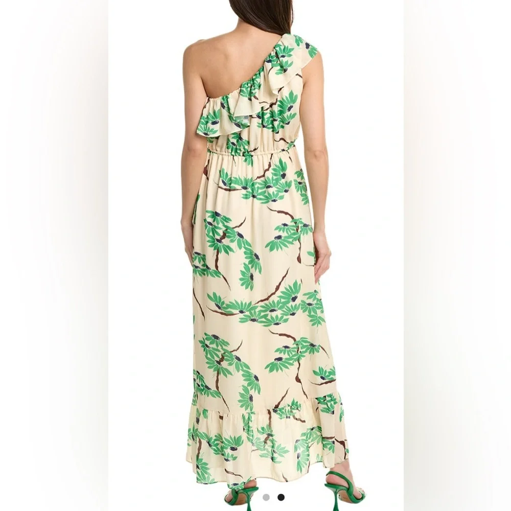 FLORA BEA BANKS DRESS- Elegant One-Shoulder Green Leaf Print Dress NWT